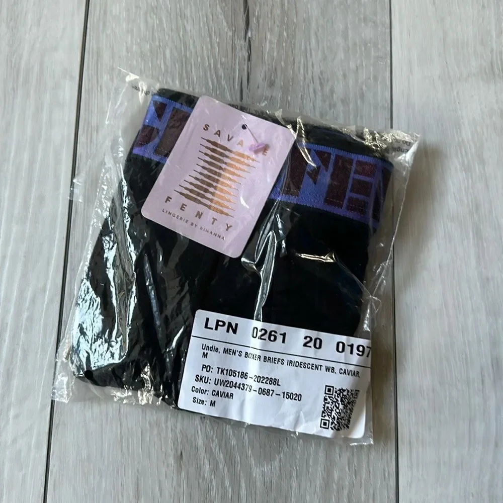 Savage Fenty mens boxer trunks iridescent WB caviar M‎ NWT in packaging unopened